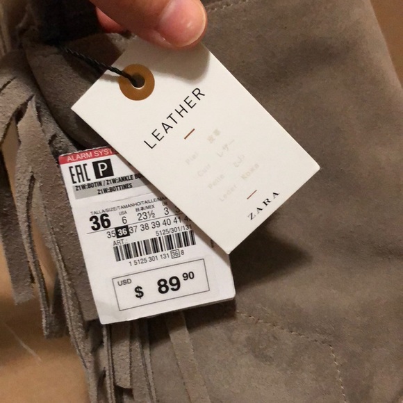 Zara Taupe Gray Suede Leather Fringe Ankle Boots - Picture 6 of 8